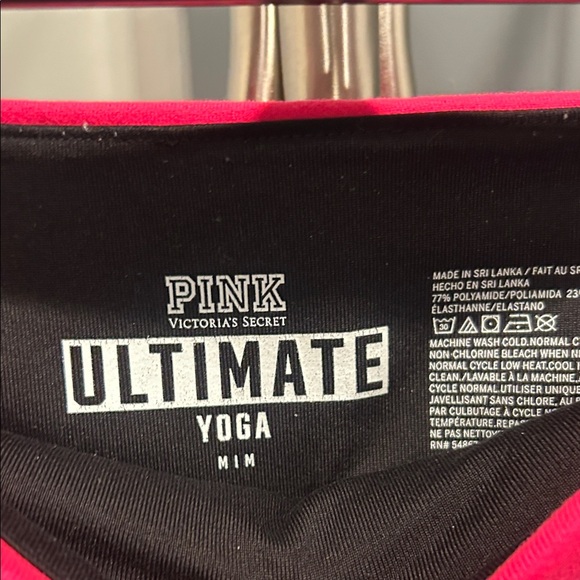 PINK Victoria's Secret Black Ultimate Yoga Leggings with Vibrant Pink Waist. - Picture 5 of 8